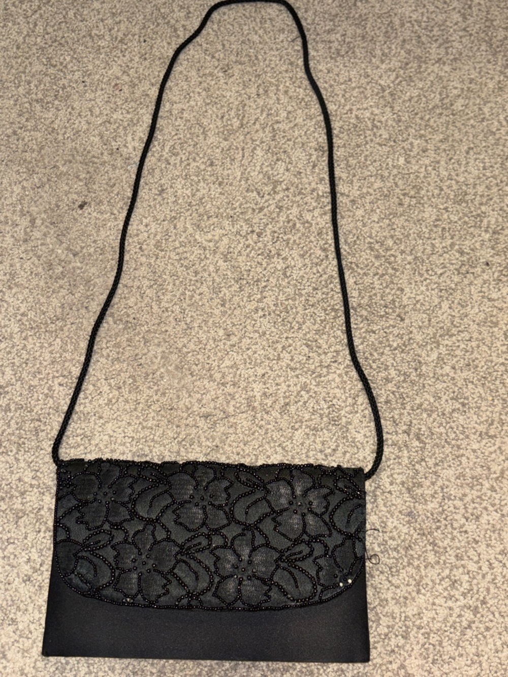 Elegant Black Beaded Floral Crossbody Bag - Women